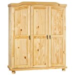 Armoire 3 portes + penderie bois massif naturel