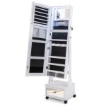 Armoire à bijoux avec roues verrouillables lumières led blanc 160cm Armoire à bijoux avec roues verrouillables lumières led blanc 160cm