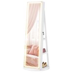 Armoire  bijoux sur pied avec miroir avec clairage rglable blanc