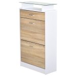 Armoire � chaussures 2 portes tiroir �tag�re verre aspect ch�ne blanc
