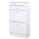 Armoire  chaussures 2 portes tiroir tagre verre blanc