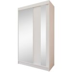 Armoire coulissante miroir et tiroirs, 120x216, blanc