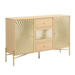 Armoire  dossiers bois clair avec tiroirs et portes dores sculptes
