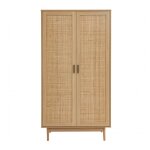 Armoire effet chne et cannage rotin 2 portes 90 cm