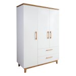Armoire enfant scandinave 3 portes 2 tiroirs en blanc - chne dor