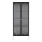 Armoire haute en m�tal noir avec 2 vitres ondul�es larenne