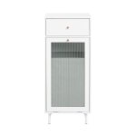 Armoire à linge effet bois blanc avec 1 panier à linge amovible Armoire à linge effet bois blanc avec 1 panier à linge amovible