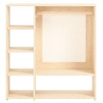 Armoire montessori en pica massif de couleur beige avec du rotin