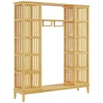Armoire penderie en bambou 2 portes coulissantes 7 tagres 2 barres