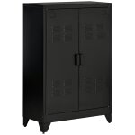 Armoire de rangement industrielle - 2 étagères - tôle métal noir Armoire de rangement industrielle - 2 étagères - tôle métal noir