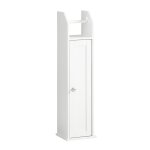 Armoire toilettes blanche avec porte brosse sur pieds effet bois