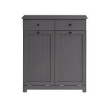 Armoire toilette effet bois gris avec 2 tiroirs et 2 paniers � linge