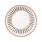 Assiette creuse en cramique blanche motifs ethniques noirs et marron