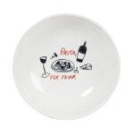 Assiette creuse en cramique blanche motif noir et rouge