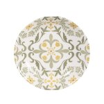 Assiette creuse en cramique blanche motif ocre et vert