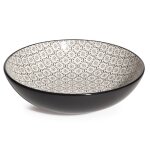Assiette creuse en cramique  motifs noirs