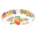 Assiette creuse en mlamine 20 cm motif perroquet sur dgrad orange