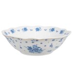 Assiette creuse en porcelaine blanche motif fleuri bleu 15x15x5cm