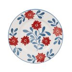 Assiette  dessert en cramique blanche motif floral bleu et rouge