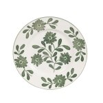 Assiette  dessert en cramique blanche motif floral vert