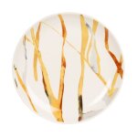 Assiette  dessert en cramique blanche motifs jaunes, marron, verts