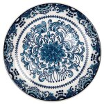 Assiette  dessert en cramique motif fleuri bleu 21x21x3cm