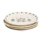 Assiettes  dessert en grs beige motifs verts (x4)