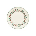 Assiette  dessert en porcelaine blanche motifs verts et rouges