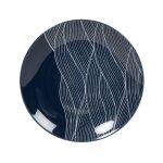 Assiette  dessert en porcelaine bleue motif vagues blanches