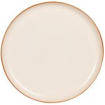 Assiette plate en cramique blanche et liser marron