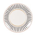Assiette plate en cramique blanche motifs ethniques noirs et marron