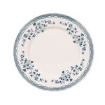 Assiette plate en cramique blanche motif floral bleu