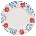 Assiette plate en céramique blanche motif floral bleu et rouge Assiette plate en céramique blanche motif floral bleu et rouge