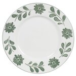 Assiette plate en cramique blanche motif floral vert