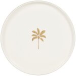 Assiette plate en porcelaine beige motif palmier dor�