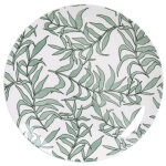 Assiette plate en porcelaine blanche motif vgtal vert