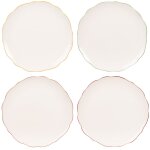 Assiettes plates (x4) en céramique blanche liseré multicolore Assiettes plates (x4) en céramique blanche liseré multicolore