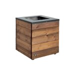 Bac � fleurs carr� acier noir et bois de sapin �pic�a