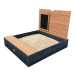 Bac  sable avec banc, rangement & couvercle, en bois fsc, anthracite
