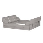 Bac � sable avec couvercle et bancs int�gr�s en bois massif gris