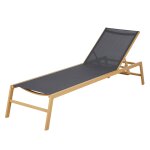 Bain de soleil en aluminium imitation bois et toile plastifie gris anthracite