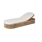 Bain de soleil en bois de teck et toile en polyester recycl cru