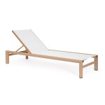 Bain de soleil � roulettes en aluminium et textil�ne naturel / blanc