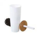 Balai brosse wc plastique blanc et bambou Balai brosse wc plastique blanc et bambou