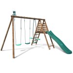 Balançoire en bois traité 3 agrès et toboggan Balançoire en bois traité 3 agrès et toboggan