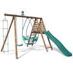 Balançoire en bois traité 3 agrès et toboggan Balançoire en bois traité 3 agrès et toboggan