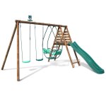 Balançoire en bois traité 3 agrès et toboggan Balançoire en bois traité 3 agrès et toboggan