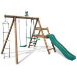 Balançoire en bois traité 3 agrès et toboggan Balançoire en bois traité 3 agrès et toboggan