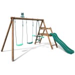 Balançoire en bois traité 3 agrès et toboggan Balançoire en bois traité 3 agrès et toboggan