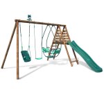 Balançoire en bois traité 3 agrès et toboggan Balançoire en bois traité 3 agrès et toboggan